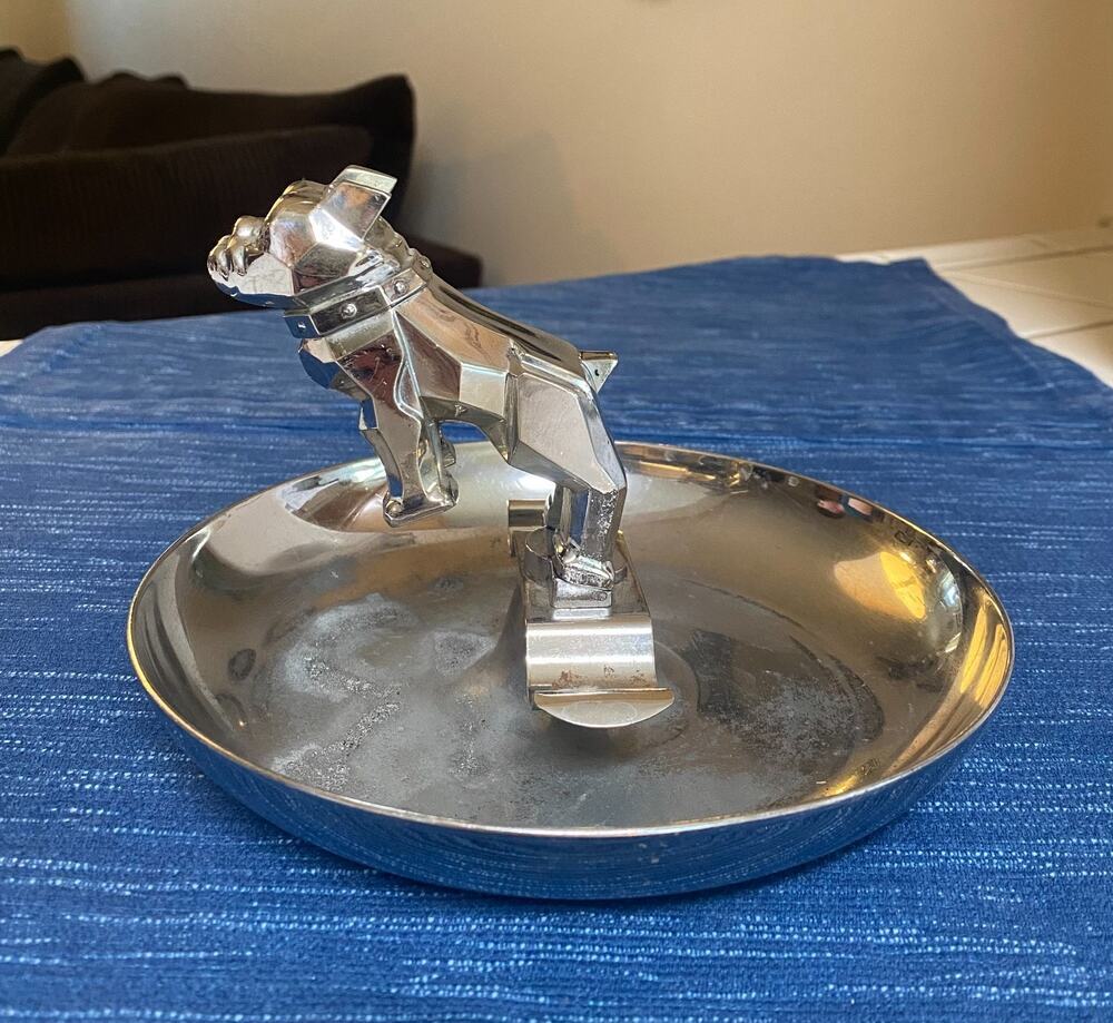 Mack Truck Bulldog Chrome Ashtray Mascot Vintage Dog Trucking Advertising 105B